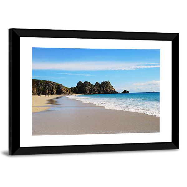 Porth Curno Beach In Cornwall Canvas Wall Art-3 Horizontal-Gallery Wrap-25" x 16"-Tiaracle