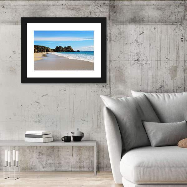 Porth Curno Beach In Cornwall Canvas Wall Art-3 Horizontal-Gallery Wrap-25" x 16"-Tiaracle