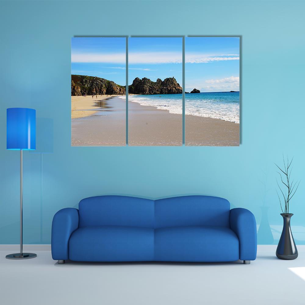 Porth Curno Beach In Cornwall Canvas Wall Art-3 Horizontal-Gallery Wrap-37" x 24"-Tiaracle