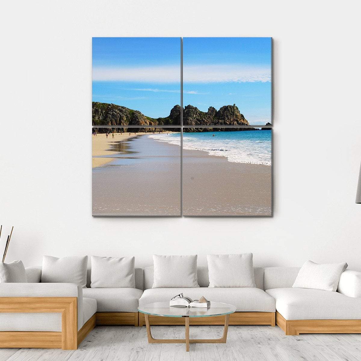 Porth Curno Beach In Cornwall Canvas Wall Art-4 Square-Gallery Wrap-17" x 17"-Tiaracle