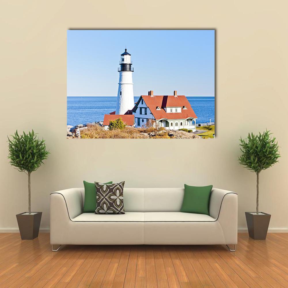 Portland Head Lighthouse Canvas Wall Art-4 Pop-Gallery Wrap-50" x 32"-Tiaracle
