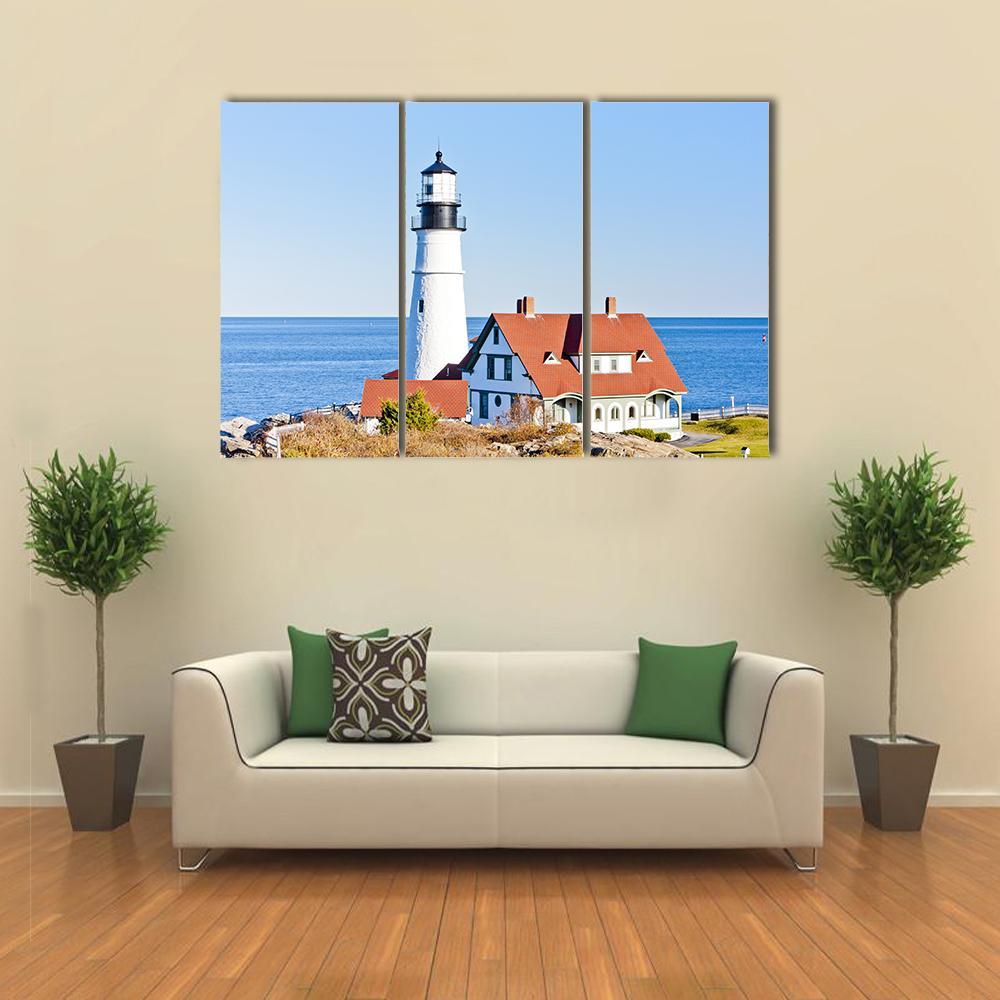 Portland Head Lighthouse Canvas Wall Art-3 Horizontal-Gallery Wrap-37" x 24"-Tiaracle