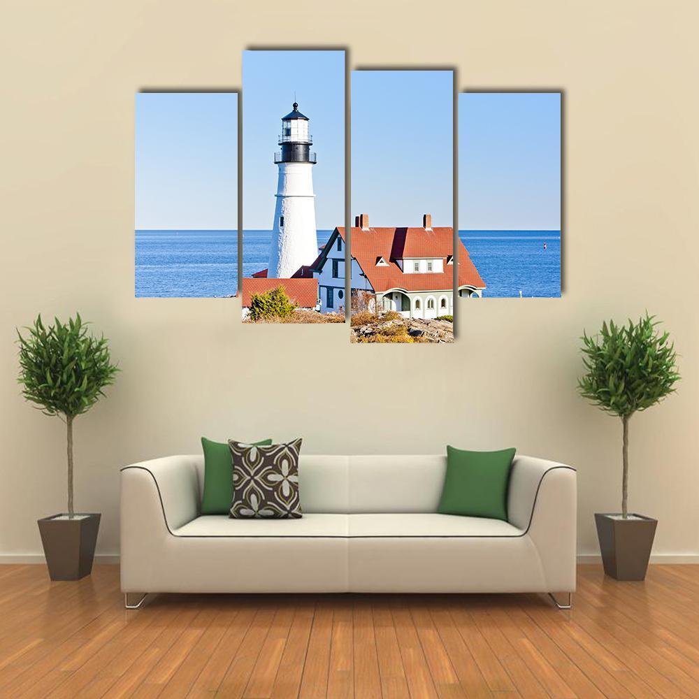 Portland Head Lighthouse Canvas Wall Art-4 Pop-Gallery Wrap-50" x 32"-Tiaracle