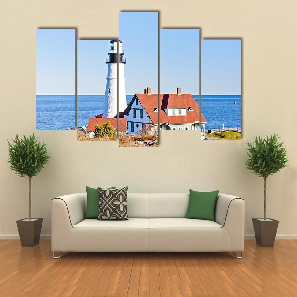 Portland Head Lighthouse Canvas Wall Art-5 Pop-Gallery Wrap-47" x 32"-Tiaracle