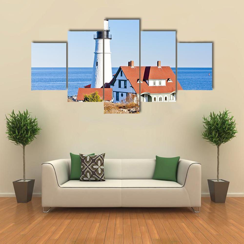 Portland Head Lighthouse Canvas Wall Art-5 Star-Gallery Wrap-62" x 32"-Tiaracle