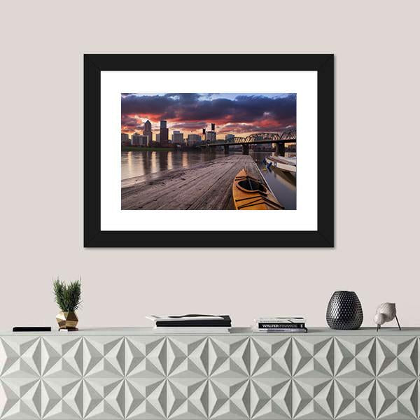 Portland Oregon Panorama Sunset In USA Canvas Wall Art-1 Piece-Framed Print-20" x 16"-Tiaracle
