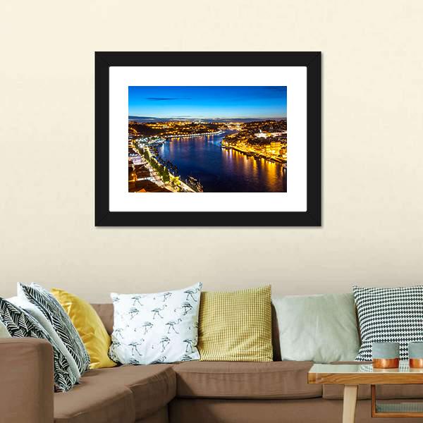Porto City &amp; Douro River Canvas Wall Art-1 Piece-Framed Print-20" x 16"-Tiaracle