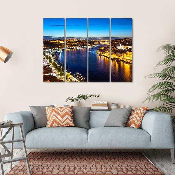 Porto City &amp; Douro River Canvas Wall Art-4 Horizontal-Gallery Wrap-34" x 24"-Tiaracle