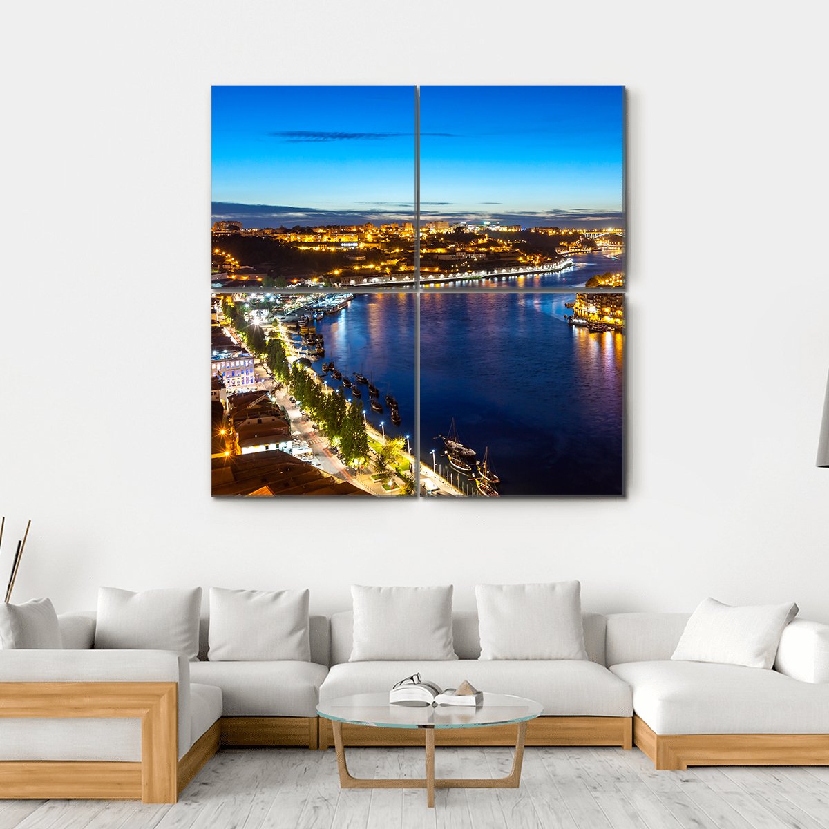 Porto City & Douro River Canvas Wall Art-4 Square-Gallery Wrap-17" x 17"-Tiaracle