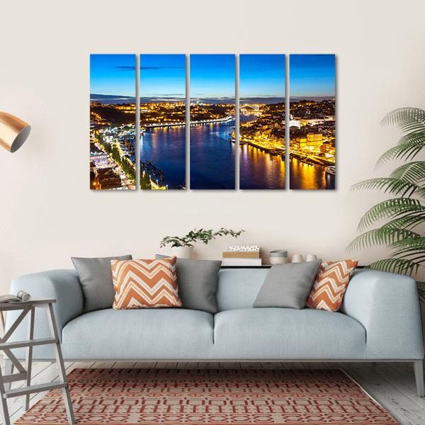 Porto City &amp; Douro River Canvas Wall Art-5 Horizontal-Gallery Wrap-22" x 12"-Tiaracle