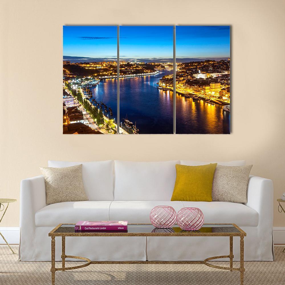 Porto City &amp; Douro River Canvas Wall Art-3 Horizontal-Gallery Wrap-37" x 24"-Tiaracle