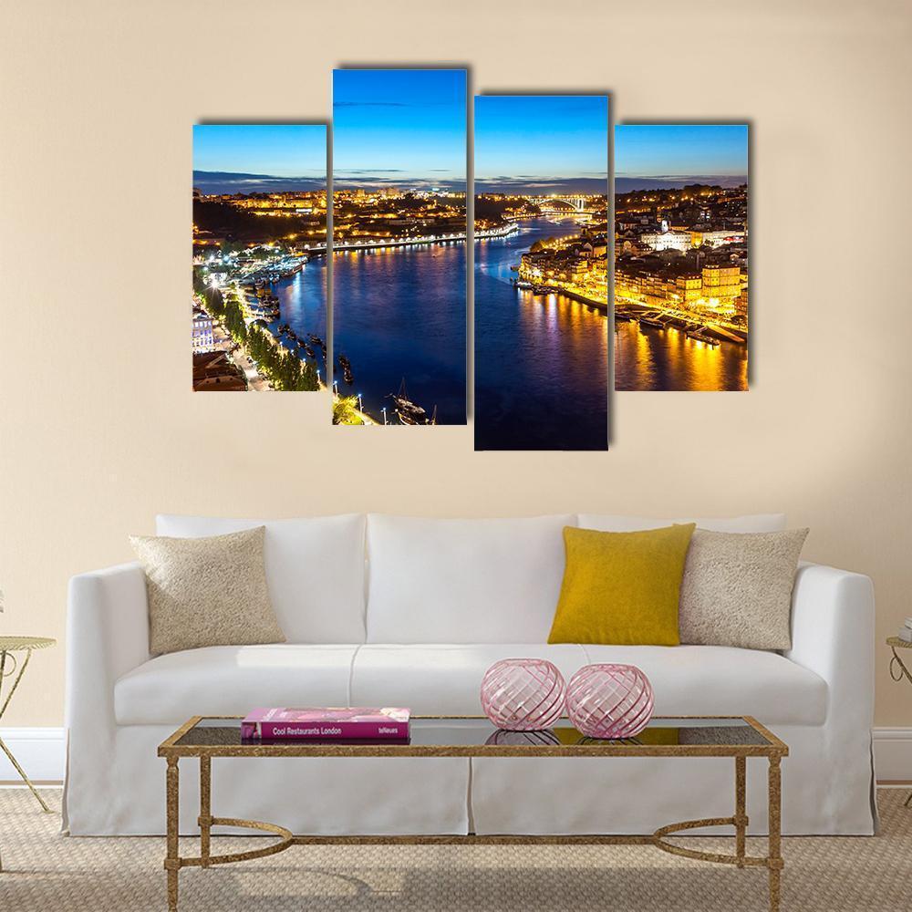 Porto City &amp; Douro River Canvas Wall Art-4 Pop-Gallery Wrap-50" x 32"-Tiaracle