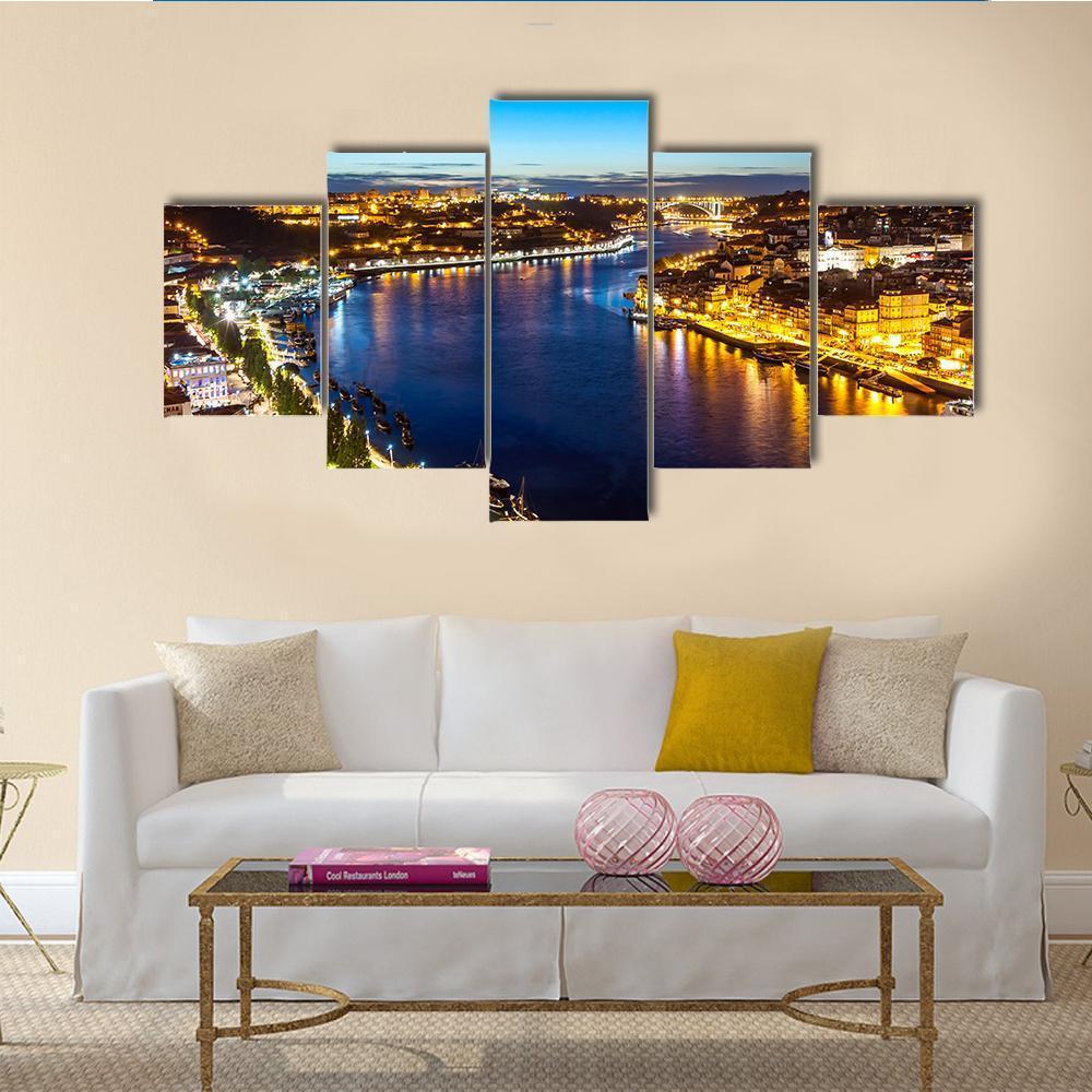 Porto City &amp; Douro River Canvas Wall Art-5 Star-Gallery Wrap-62" x 32"-Tiaracle