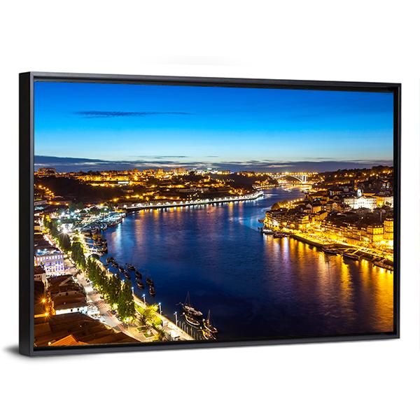 Porto City & Douro River Canvas Wall Art-3 Horizontal-Gallery Wrap-25" x 16"-Tiaracle