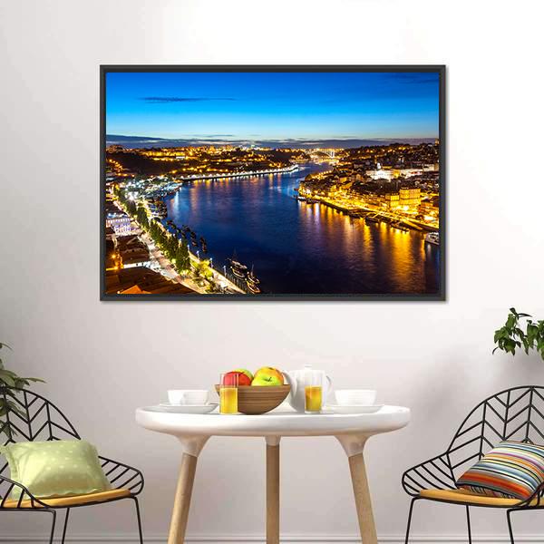 Porto City &amp; Douro River Canvas Wall Art-1 Piece-Floating Frame-24" x 16"-Tiaracle