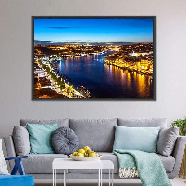 Porto City & Douro River Canvas Wall Art-3 Horizontal-Gallery Wrap-25" x 16"-Tiaracle