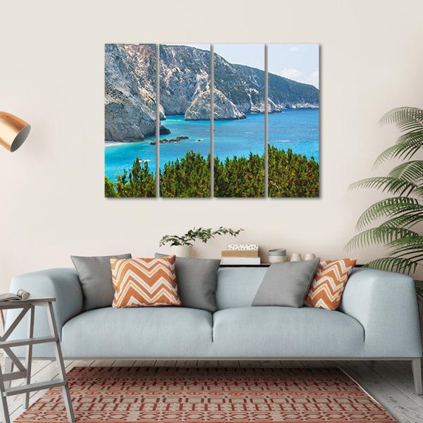 Porto Katsiki Coast On Lefkada Island Canvas Wall Art-4 Horizontal-Gallery Wrap-34" x 24"-Tiaracle