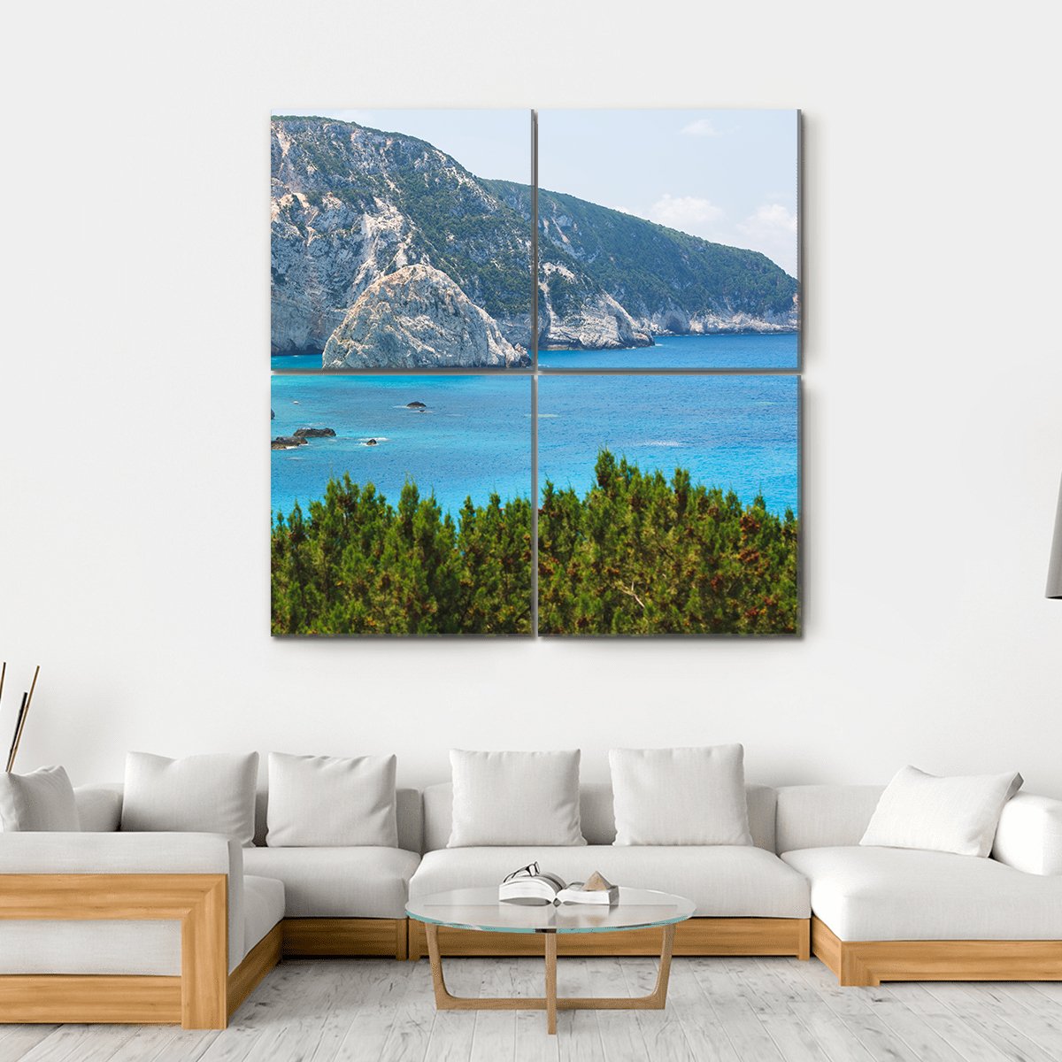 Porto Katsiki Coast On Lefkada Island Canvas Wall Art-4 Square-Gallery Wrap-17" x 17"-Tiaracle