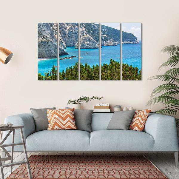 Porto Katsiki Coast On Lefkada Island Canvas Wall Art-5 Horizontal-Gallery Wrap-22" x 12"-Tiaracle