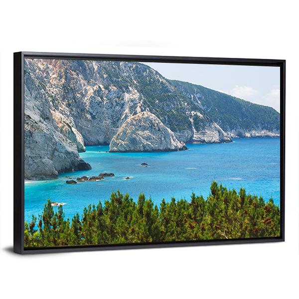 Porto Katsiki Coast On Lefkada Island Canvas Wall Art-3 Horizontal-Gallery Wrap-25" x 16"-Tiaracle