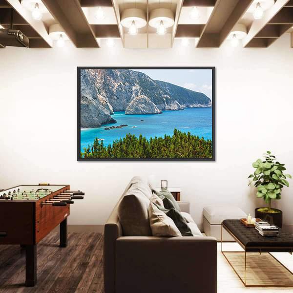 Porto Katsiki Coast On Lefkada Island Canvas Wall Art-3 Horizontal-Gallery Wrap-25" x 16"-Tiaracle