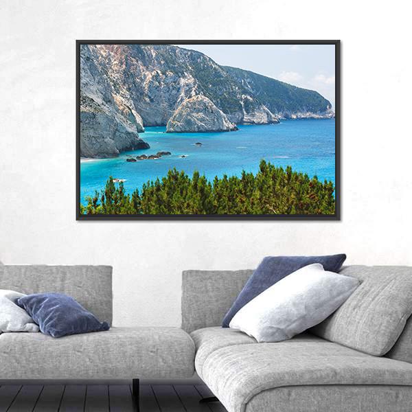 Porto Katsiki Coast On Lefkada Island Canvas Wall Art-3 Horizontal-Gallery Wrap-25" x 16"-Tiaracle