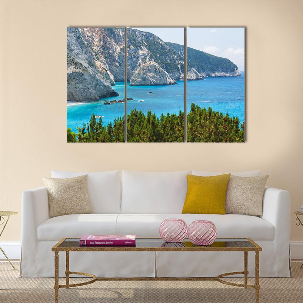 Porto Katsiki Coast On Lefkada Island Canvas Wall Art-3 Horizontal-Gallery Wrap-37" x 24"-Tiaracle