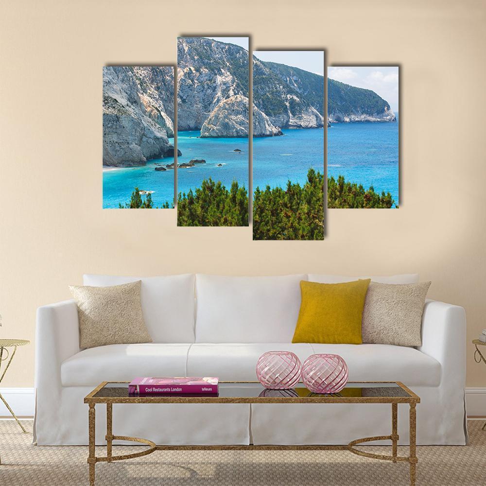 Porto Katsiki Coast On Lefkada Island Canvas Wall Art-4 Pop-Gallery Wrap-50" x 32"-Tiaracle