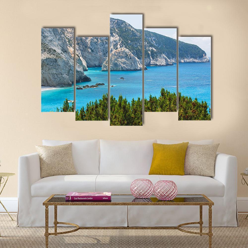 Porto Katsiki Coast On Lefkada Island Canvas Wall Art-5 Pop-Gallery Wrap-47" x 32"-Tiaracle