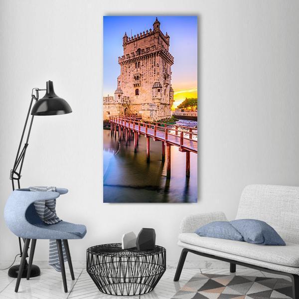 Belem Tower On Tagus River Vertical Canvas Wall Art-3 Vertical-Gallery Wrap-12" x 25"-Tiaracle