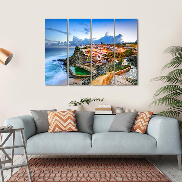 Portugal Coastal Town Canvas Wall Art-4 Horizontal-Gallery Wrap-34" x 24"-Tiaracle