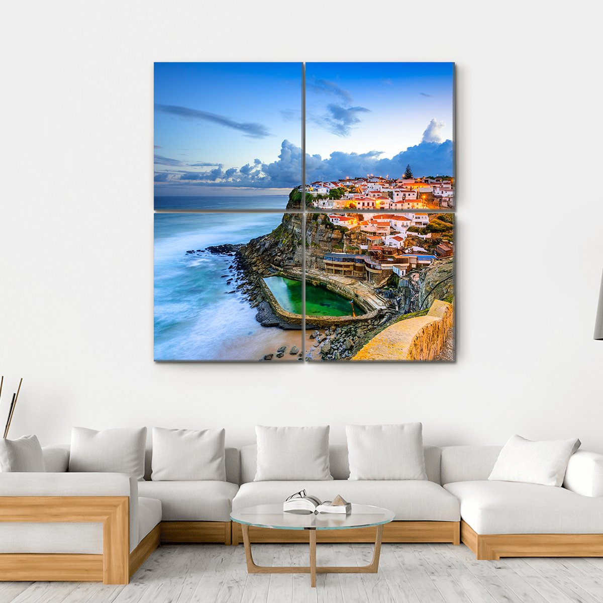 Portugal Coastal Town Canvas Wall Art-4 Square-Gallery Wrap-17" x 17"-Tiaracle