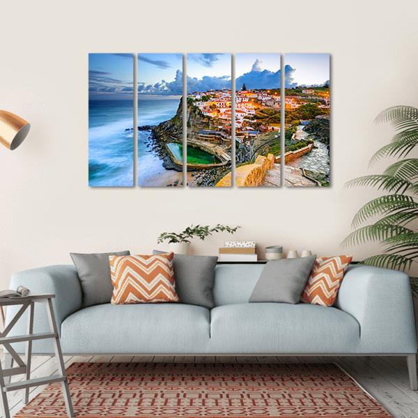 Portugal Coastal Town Canvas Wall Art-5 Horizontal-Gallery Wrap-22" x 12"-Tiaracle