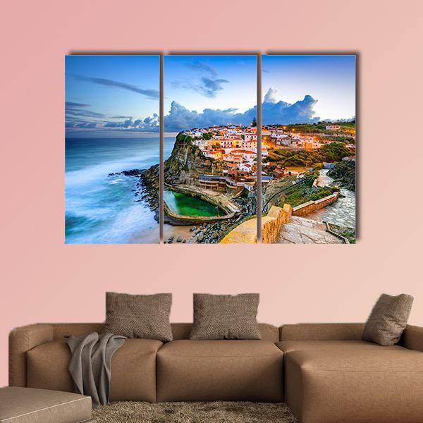 Portugal Coastal Town Canvas Wall Art-3 Horizontal-Gallery Wrap-37" x 24"-Tiaracle