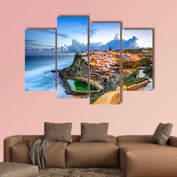 Portugal Coastal Town Canvas Wall Art-4 Pop-Gallery Wrap-50" x 32"-Tiaracle