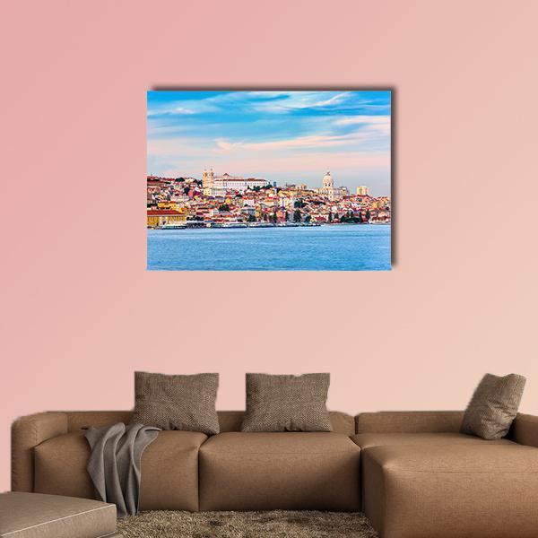 Portugal Skyline On The Tagus River Canvas Wall Art-1 Piece-Gallery Wrap-48" x 32"-Tiaracle