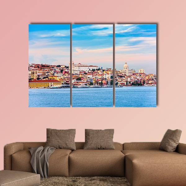 Portugal Skyline On The Tagus River Canvas Wall Art-5 Star-Gallery Wrap-62" x 32"-Tiaracle