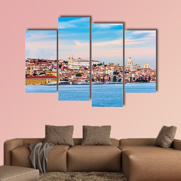 Portugal Skyline On The Tagus River Canvas Wall Art-4 Pop-Gallery Wrap-50" x 32"-Tiaracle
