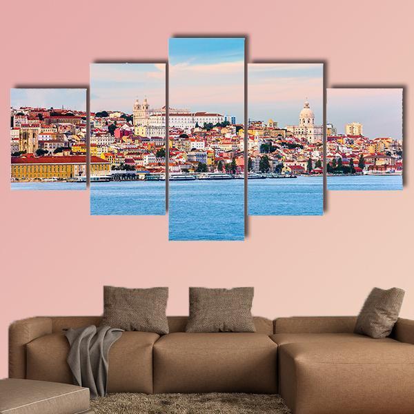 Portugal Skyline On The Tagus River Canvas Wall Art-5 Star-Gallery Wrap-62" x 32"-Tiaracle