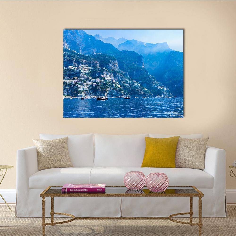 Positano Town And Tyrrhenian Sea Canvas Wall Art-1 Piece-Gallery Wrap-48" x 32"-Tiaracle