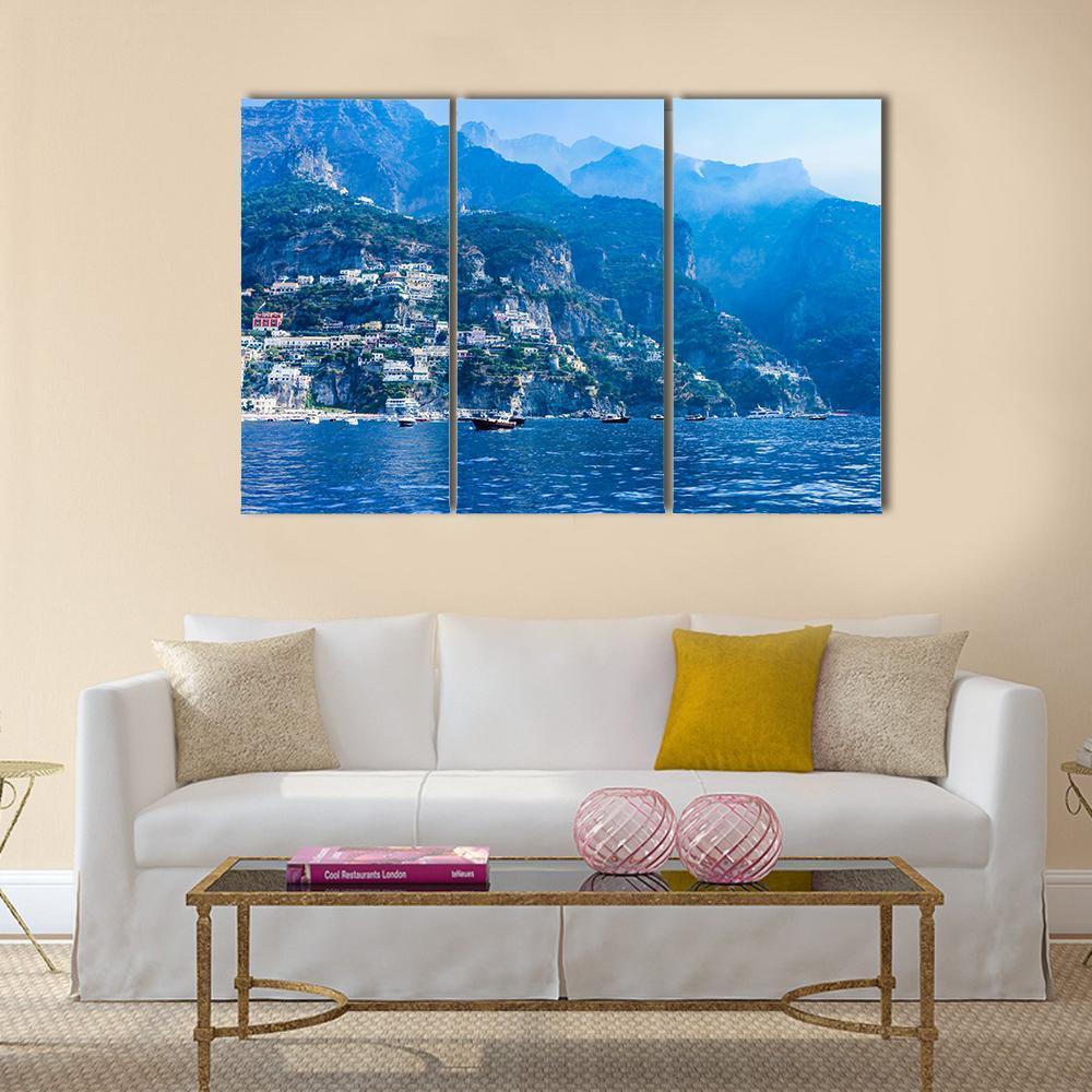 Positano Town And Tyrrhenian Sea Canvas Wall Art-3 Horizontal-Gallery Wrap-37" x 24"-Tiaracle