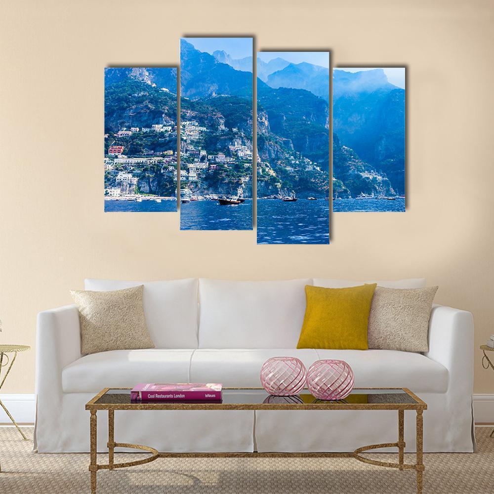 Positano Town And Tyrrhenian Sea Canvas Wall Art-4 Pop-Gallery Wrap-50" x 32"-Tiaracle