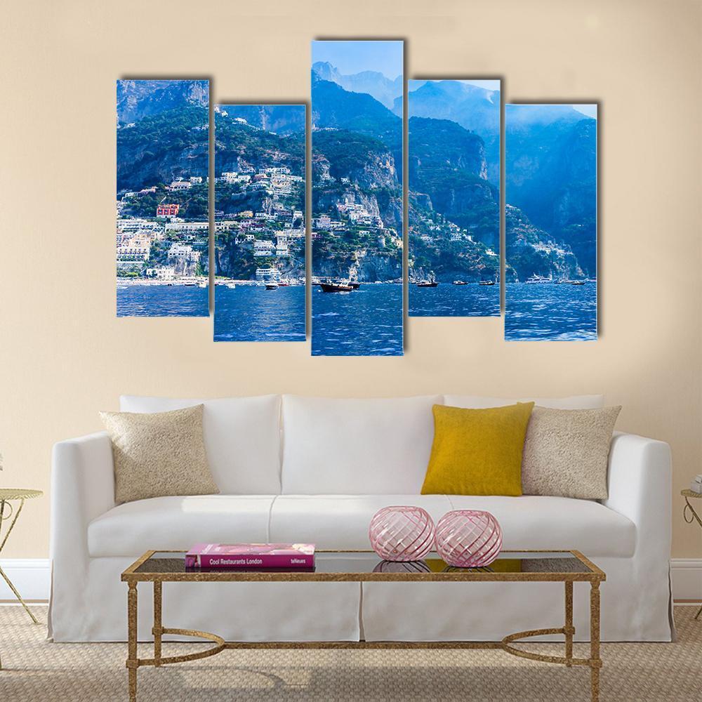 Positano Town And Tyrrhenian Sea Canvas Wall Art-5 Pop-Gallery Wrap-47" x 32"-Tiaracle