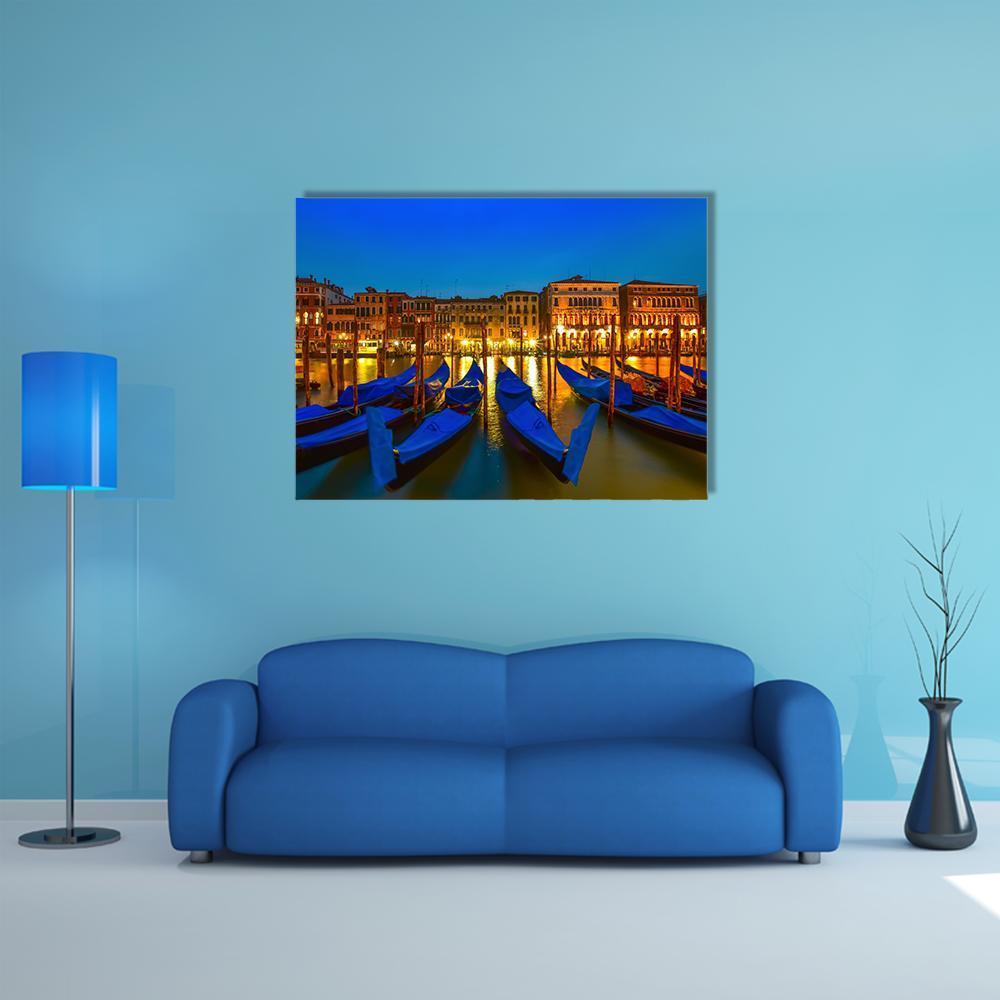 Postcard From Venice With Gondolas On Grand Canal Canvas Wall Art-1 Piece-Gallery Wrap-48" x 32"-Tiaracle