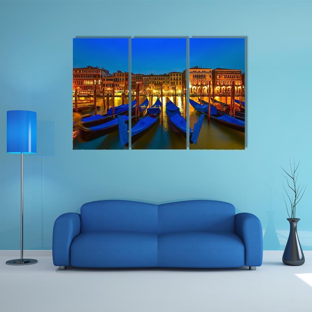 Postcard From Venice With Gondolas On Grand Canal Canvas Wall Art-3 Horizontal-Gallery Wrap-37" x 24"-Tiaracle