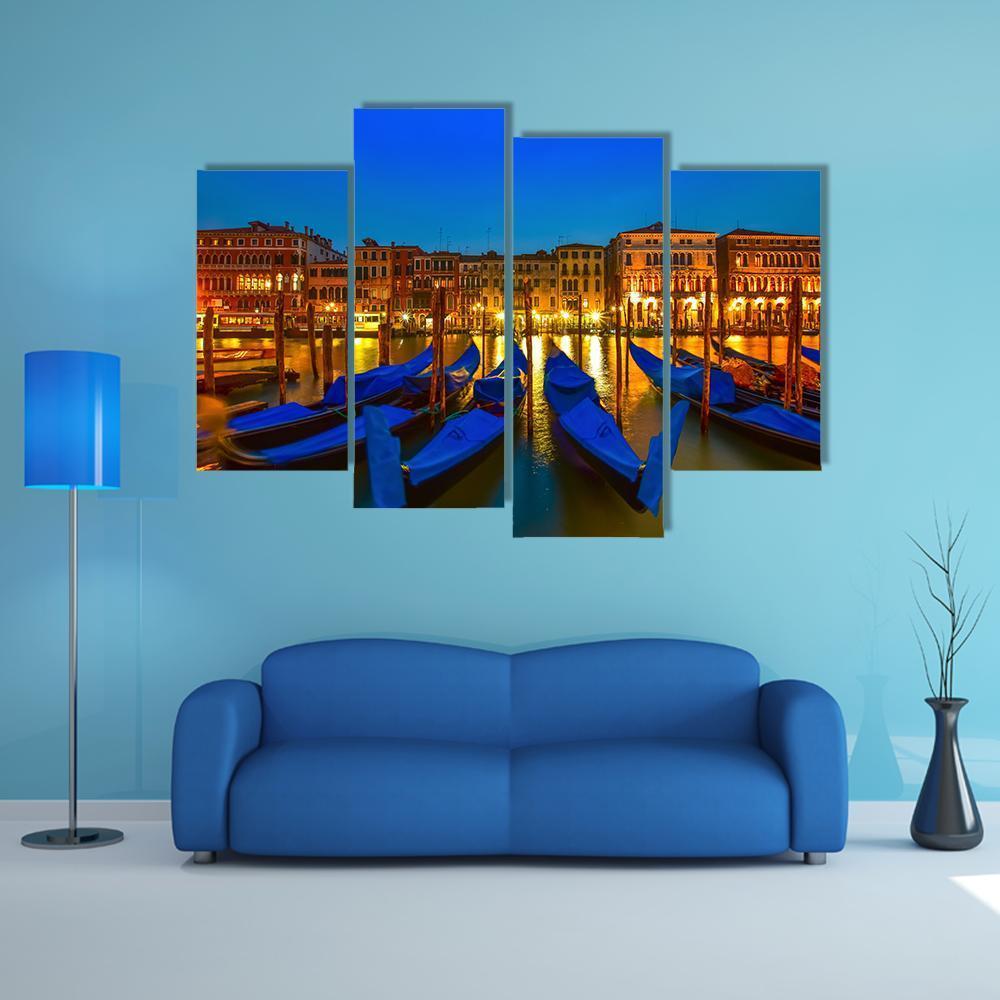 Postcard From Venice With Gondolas On Grand Canal Canvas Wall Art-4 Pop-Gallery Wrap-50" x 32"-Tiaracle