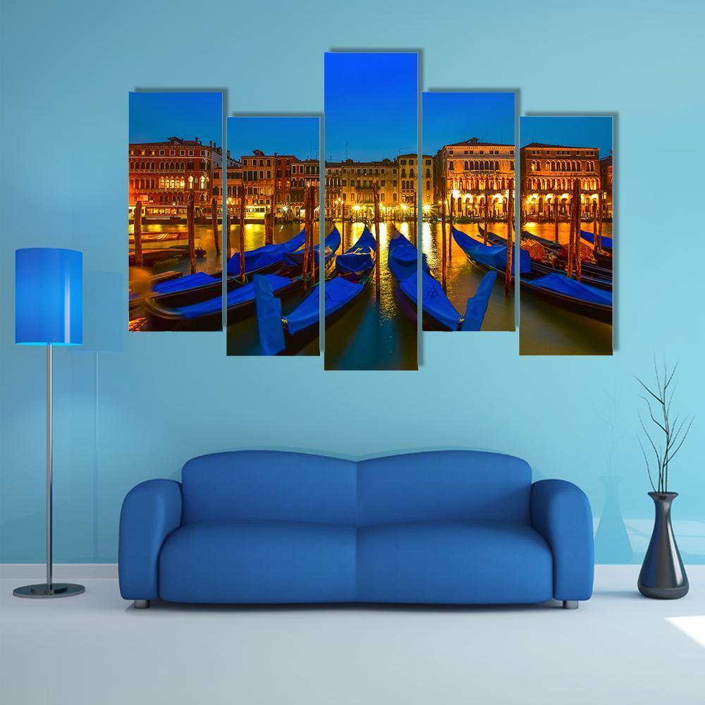 Postcard From Venice With Gondolas On Grand Canal Canvas Wall Art-5 Pop-Gallery Wrap-47" x 32"-Tiaracle