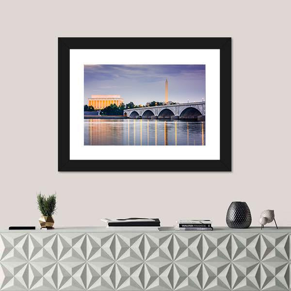 Potomac River With Lincoln Memorial Canvas Wall Art-1 Piece-Framed Print-20" x 16"-Tiaracle