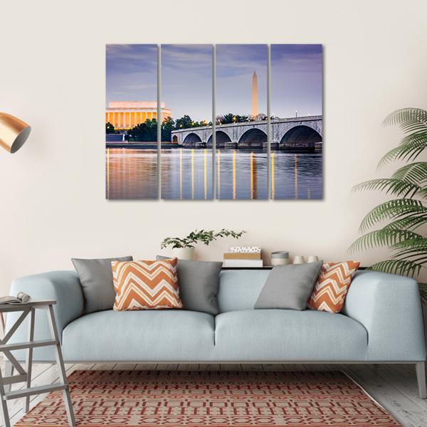 Potomac River With Lincoln Memorial Canvas Wall Art-4 Horizontal-Gallery Wrap-34" x 24"-Tiaracle