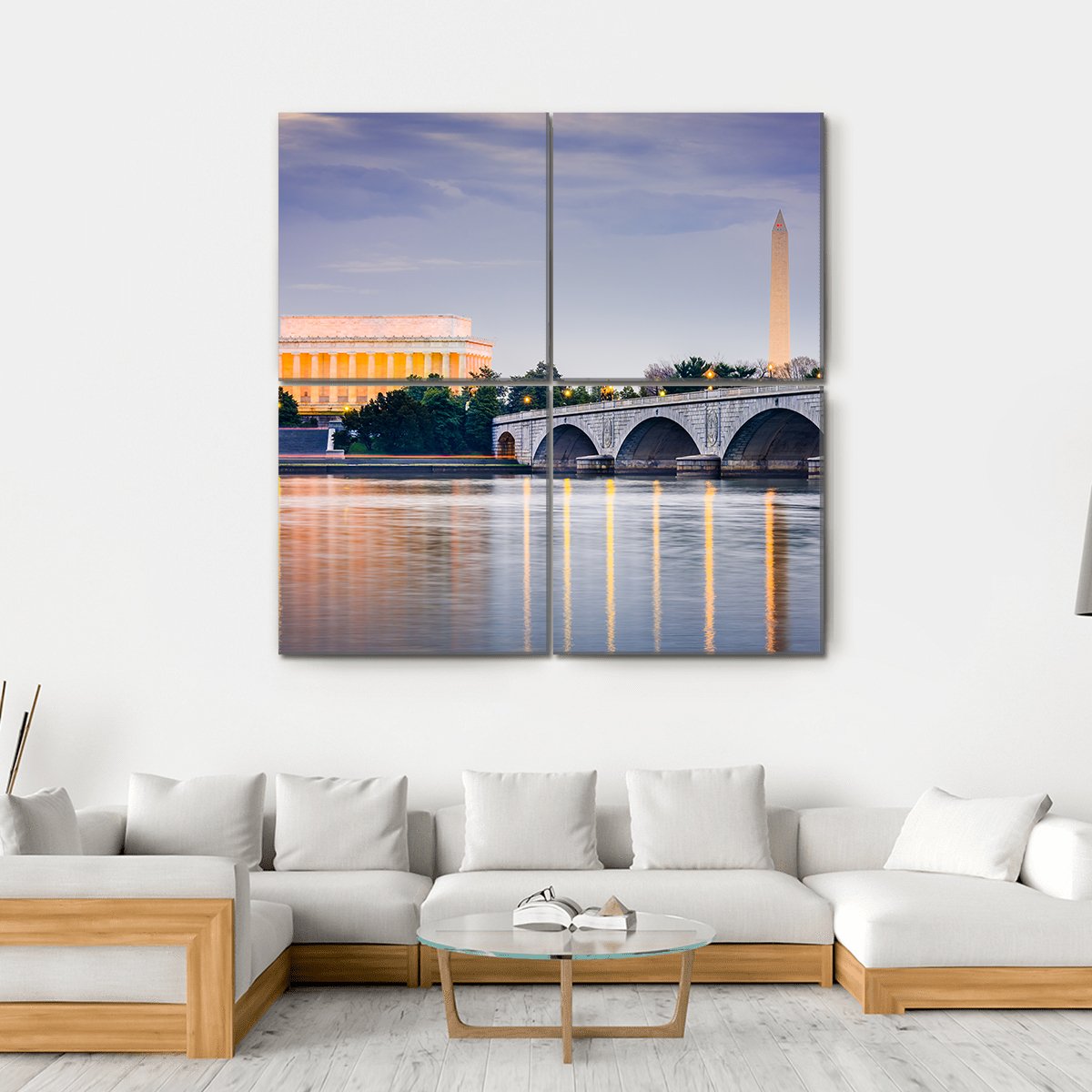 Potomac River With Lincoln Memorial Canvas Wall Art-4 Square-Gallery Wrap-17" x 17"-Tiaracle